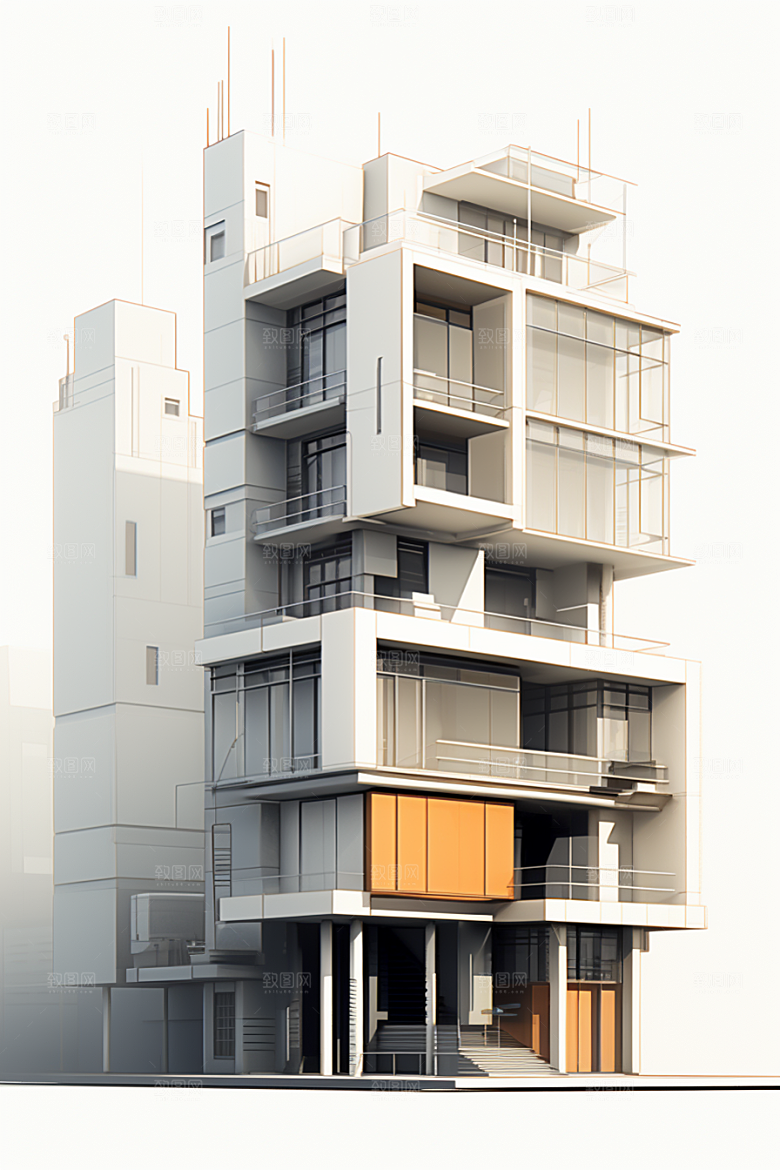 平面建筑立面大楼插画