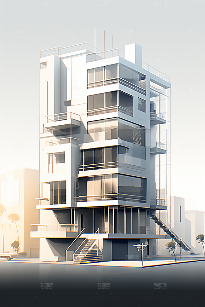 平面建筑立面大厦插画