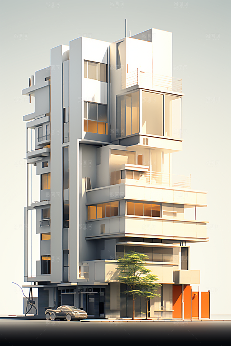 平面建筑几何简约插画