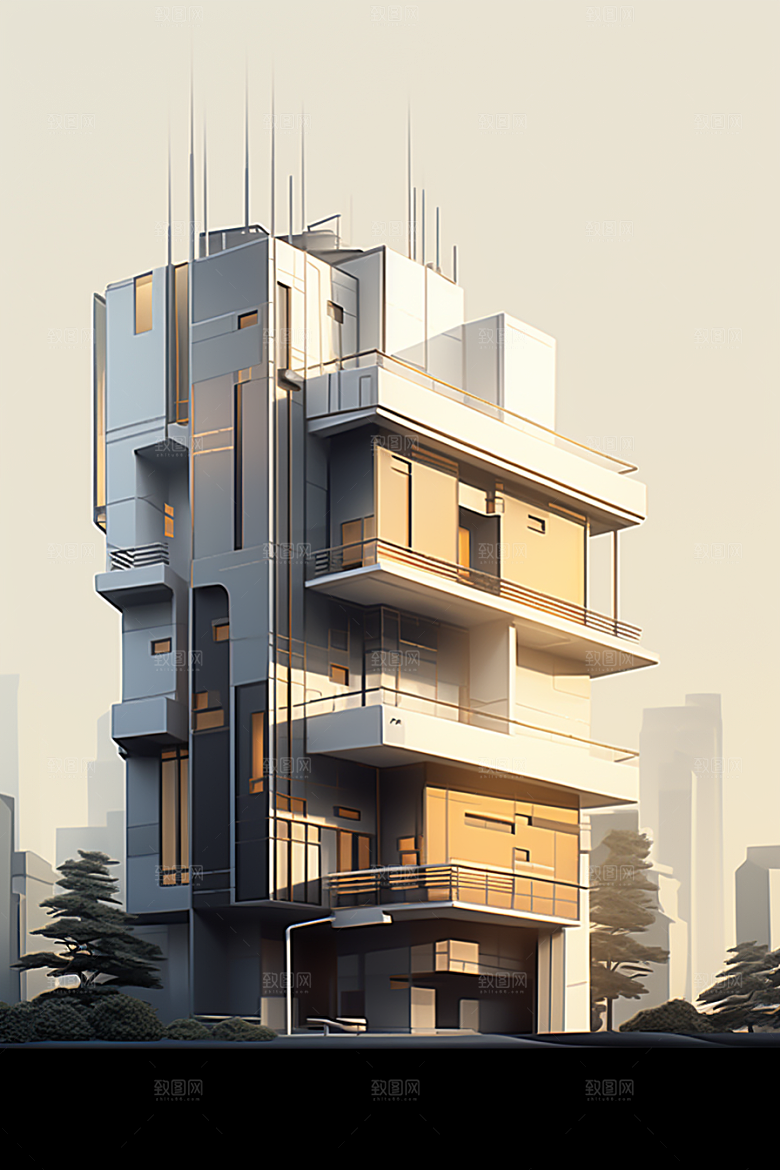 平面建筑高清设计感插画