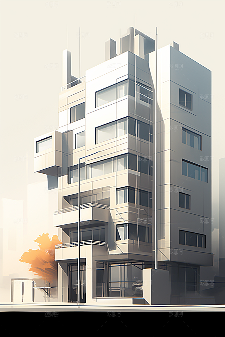 平面建筑大厦简约插画