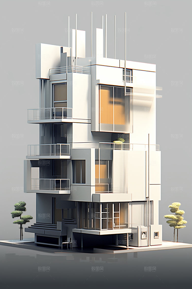 平面建筑高清扁平风插画