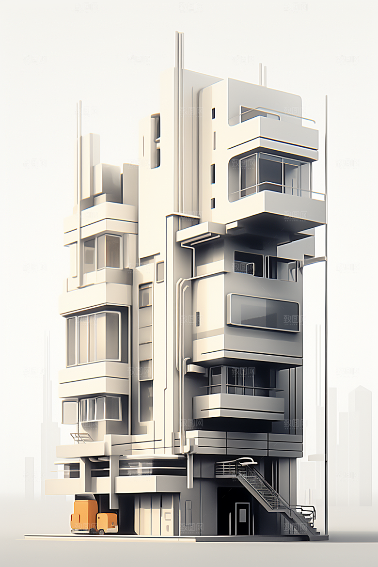 平面建筑大厦几何插画