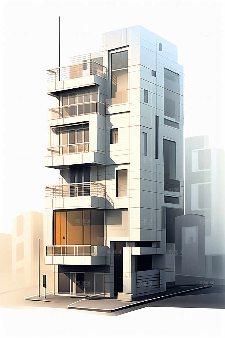 平面建筑高清扁平风插画