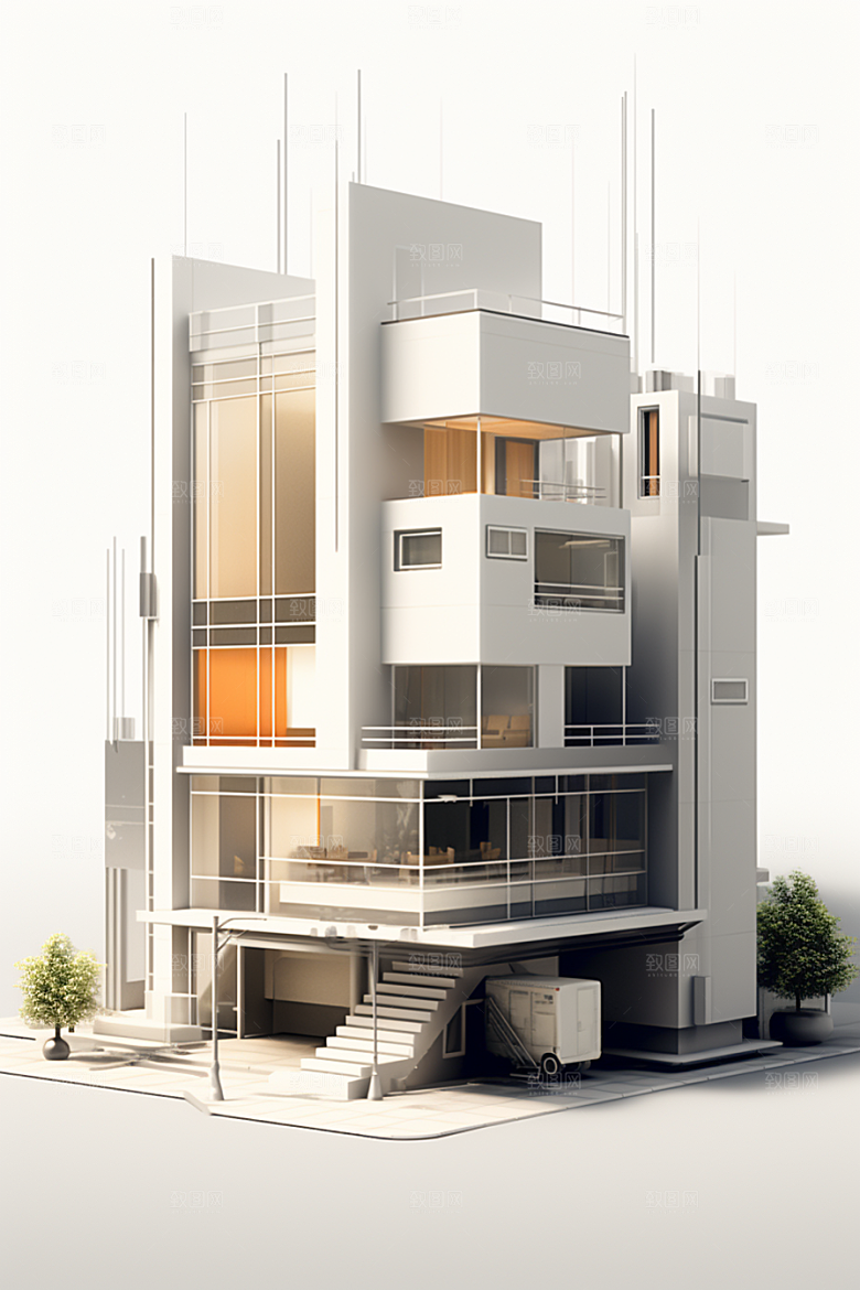 平面建筑大楼立面插画