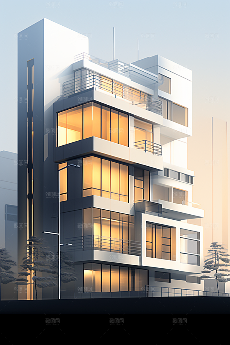 平面建筑简约设计感插画
