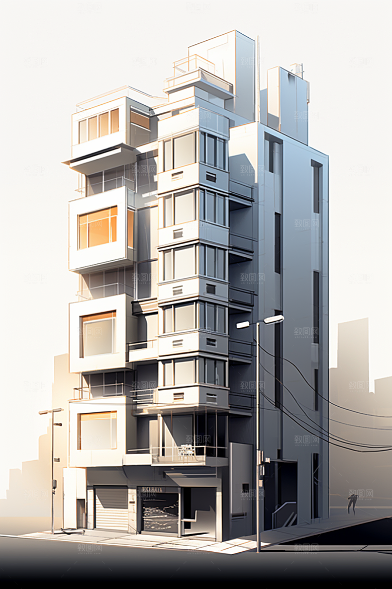 平面建筑立面大厦插画