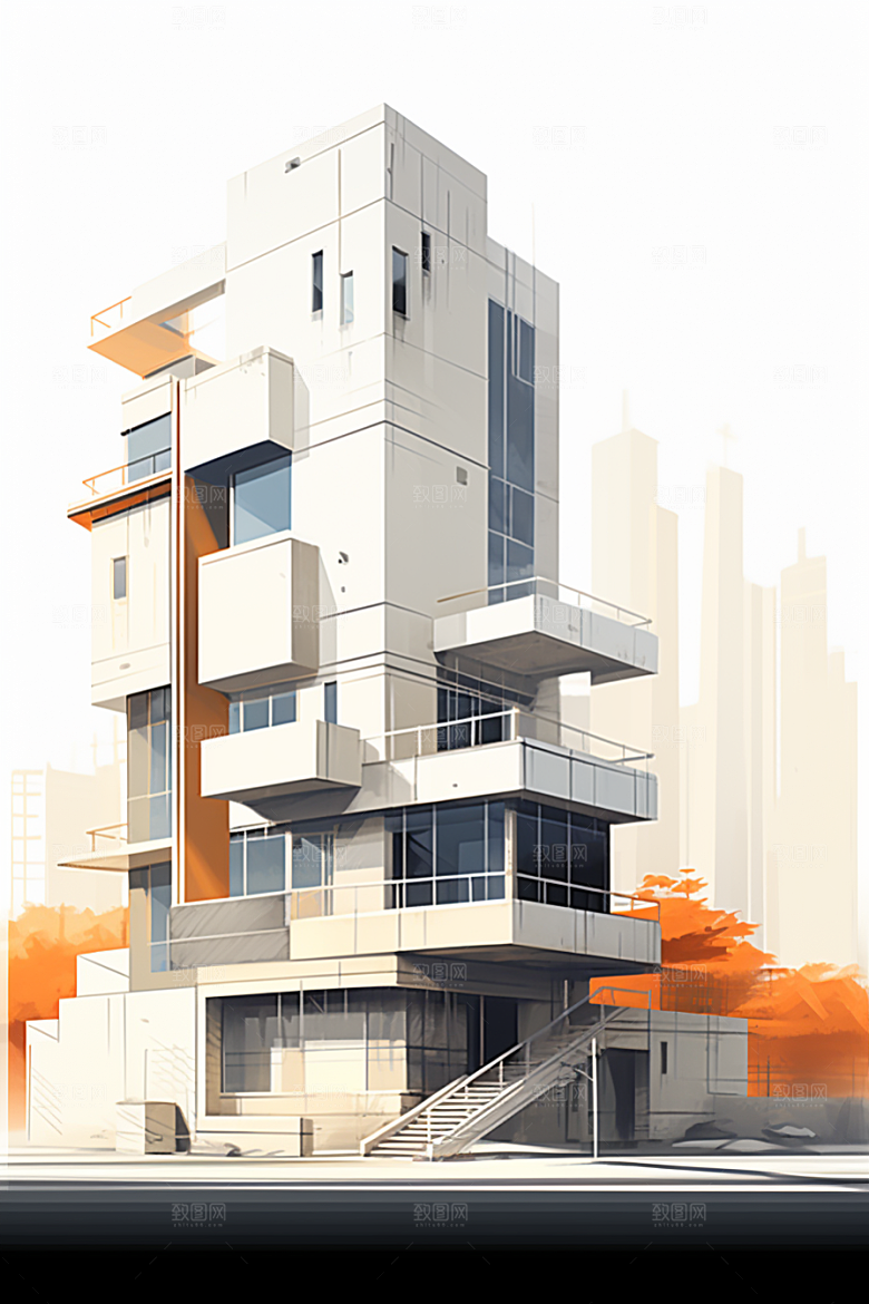 平面建筑高清扁平风插画