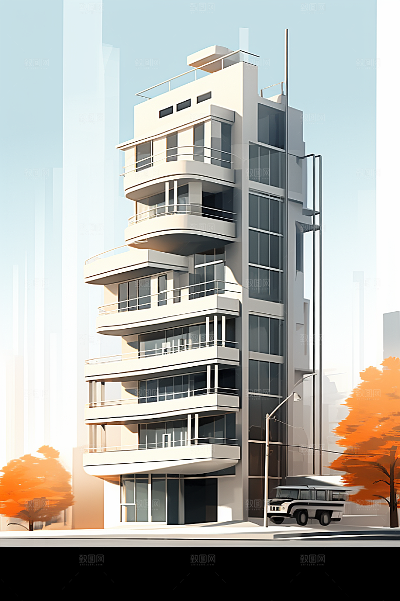 平面建筑大厦大楼插画
