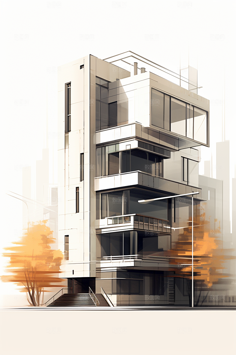 平面建筑立面几何插画