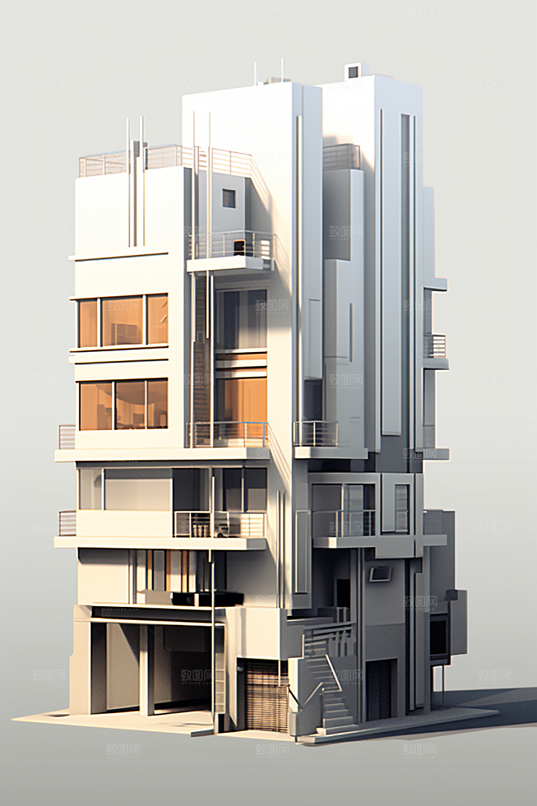 平面建筑立面设计感插画