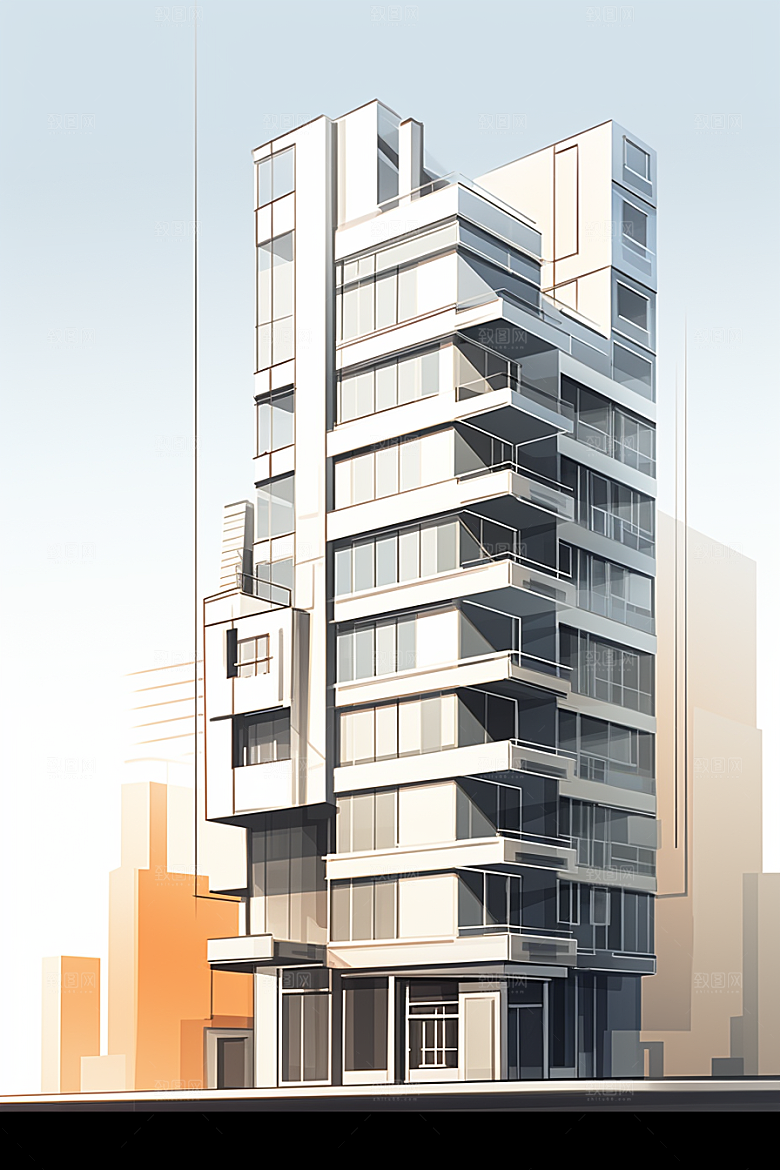 平面建筑设计感立面插画