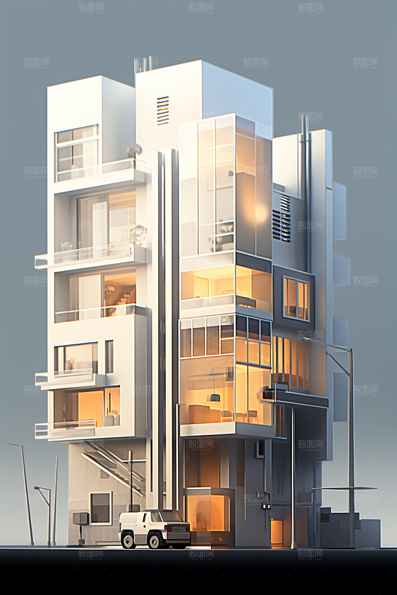 平面建筑简约大楼插画