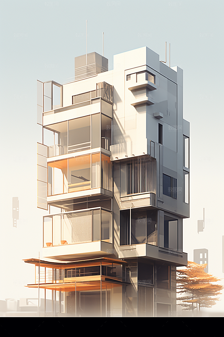 平面建筑设计感大楼插画