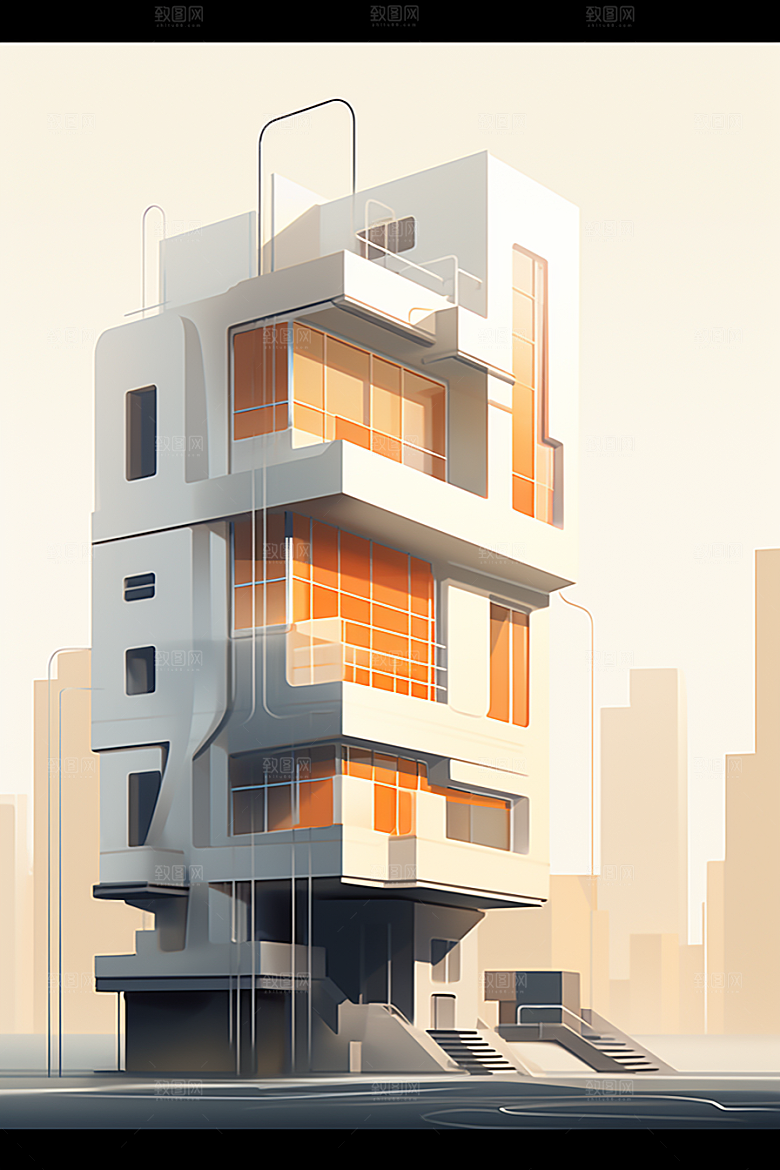 平面建筑大楼设计感插画