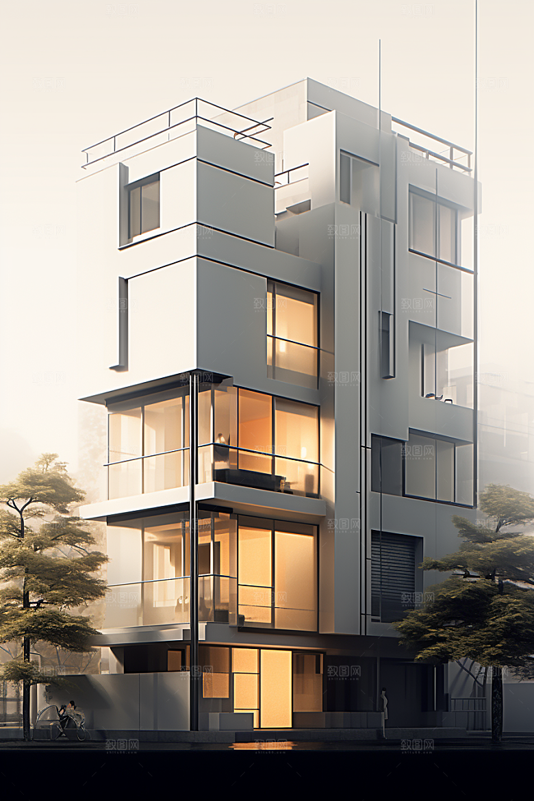 平面建筑立面设计感插画
