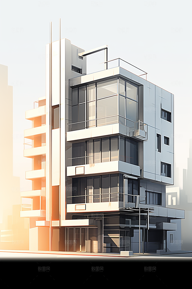 平面建筑简约大厦插画