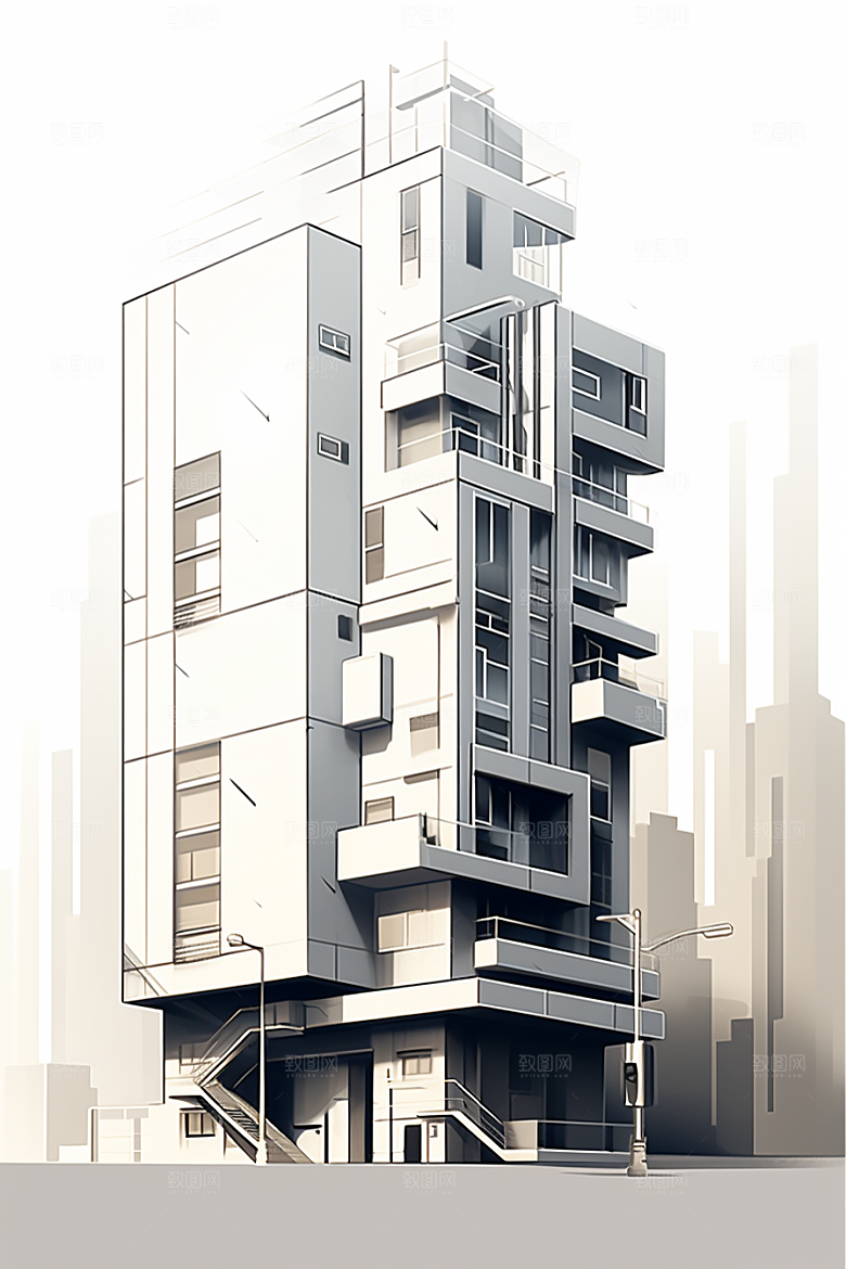 平面建筑立面大楼插画
