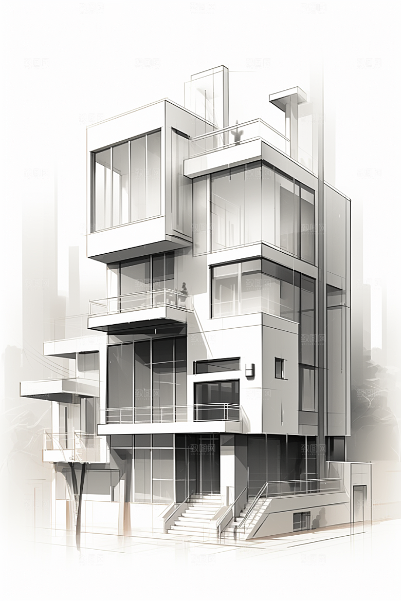 平面建筑立面设计感插画
