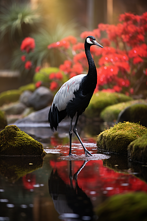丹顶鹤保护动物生态摄影图