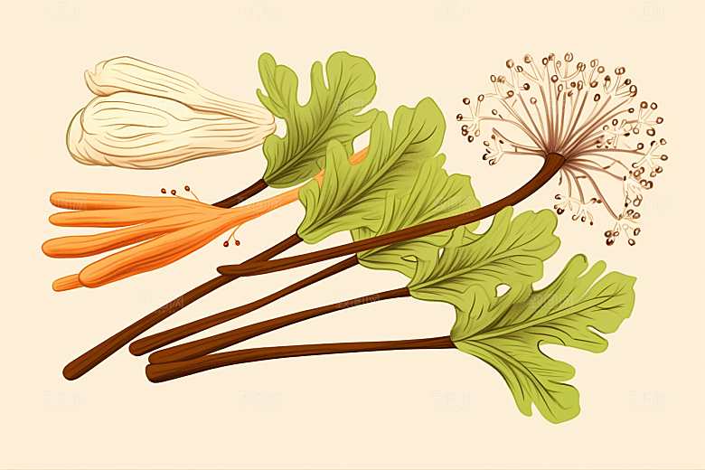 当归手绘中草药插画