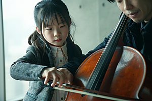 儿童大提琴培训乐器弦乐摄影图