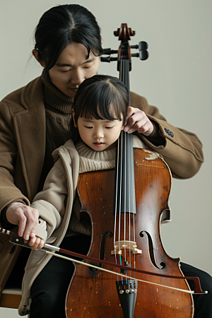 儿童大提琴培训学习教学摄影图