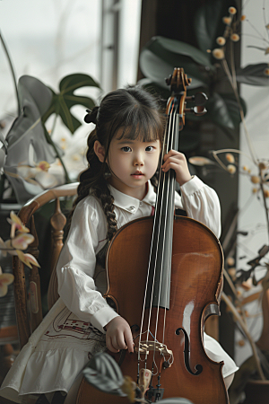 儿童大提琴培训演奏学习摄影图