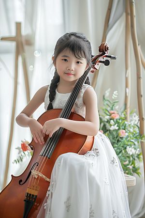 儿童大提琴培训教学音乐课摄影图