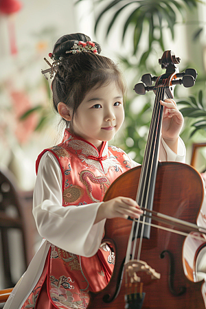 儿童大提琴培训学习弦乐摄影图