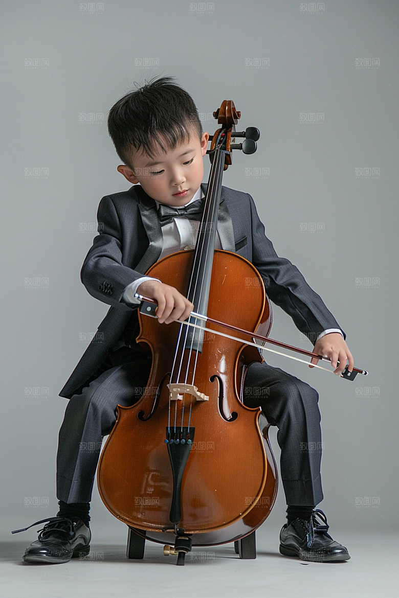 儿童大提琴培训演奏弦乐摄影图