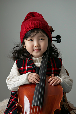 儿童大提琴培训学习弦乐摄影图