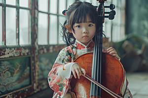 儿童大提琴培训学习演奏摄影图