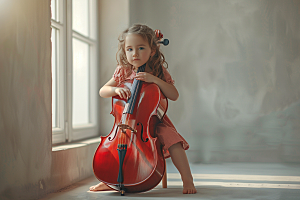 儿童大提琴培训教学乐器摄影图