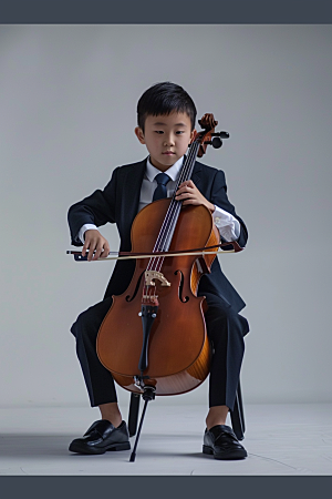 儿童大提琴培训演奏高清摄影图