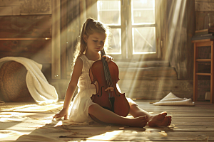 儿童大提琴培训演奏乐器摄影图