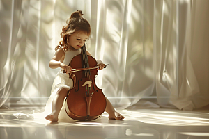 儿童大提琴培训乐器演奏摄影图