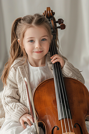 儿童大提琴培训演奏学习摄影图