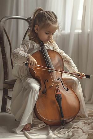 儿童大提琴培训乐器演奏摄影图