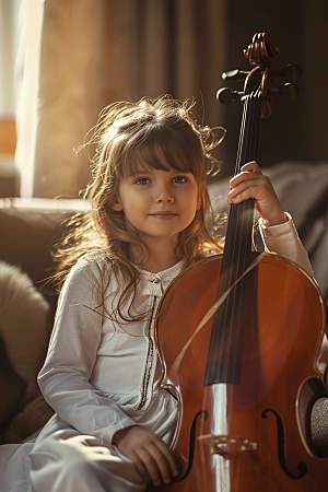 儿童大提琴培训演奏乐器摄影图