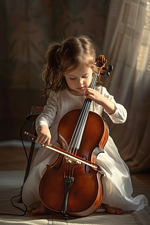 儿童大提琴培训弦乐学习摄影图