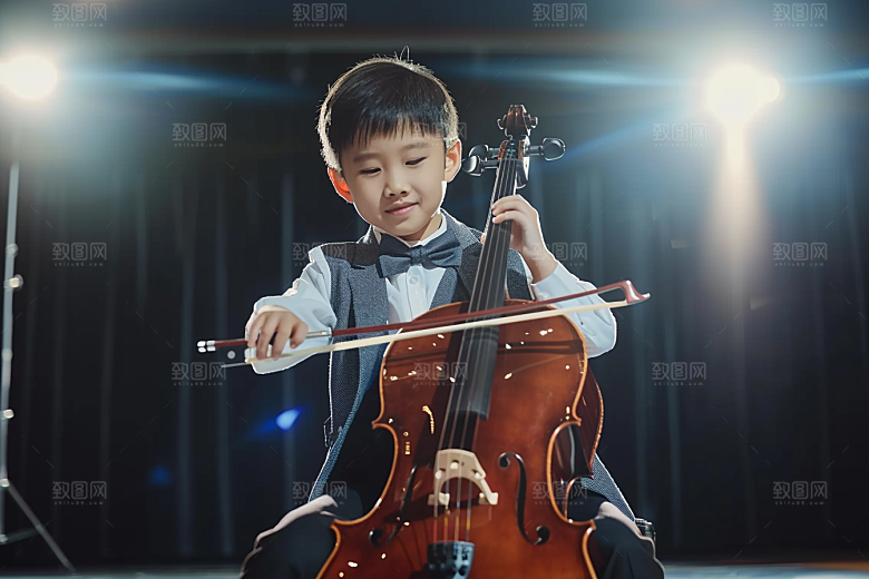 儿童大提琴培训学习演奏摄影图