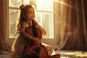 儿童大提琴培训乐器音乐课摄影图