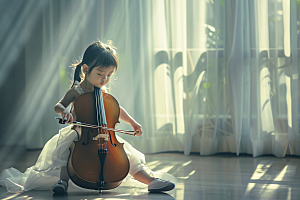 儿童大提琴培训教学弦乐摄影图