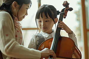 儿童大提琴培训乐器学习摄影图