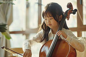 儿童大提琴培训音乐课教学摄影图
