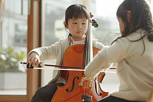 儿童大提琴培训乐器教学摄影图