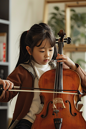 儿童大提琴培训弦乐学习摄影图