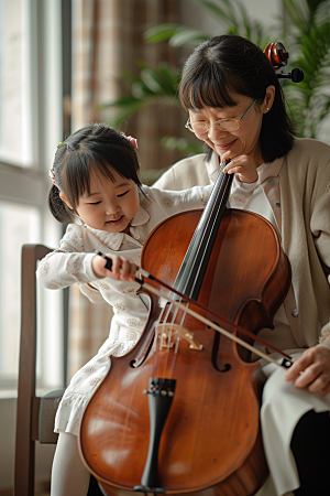 儿童大提琴培训学习音乐课摄影图