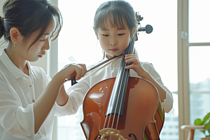 儿童大提琴培训教学弦乐摄影图